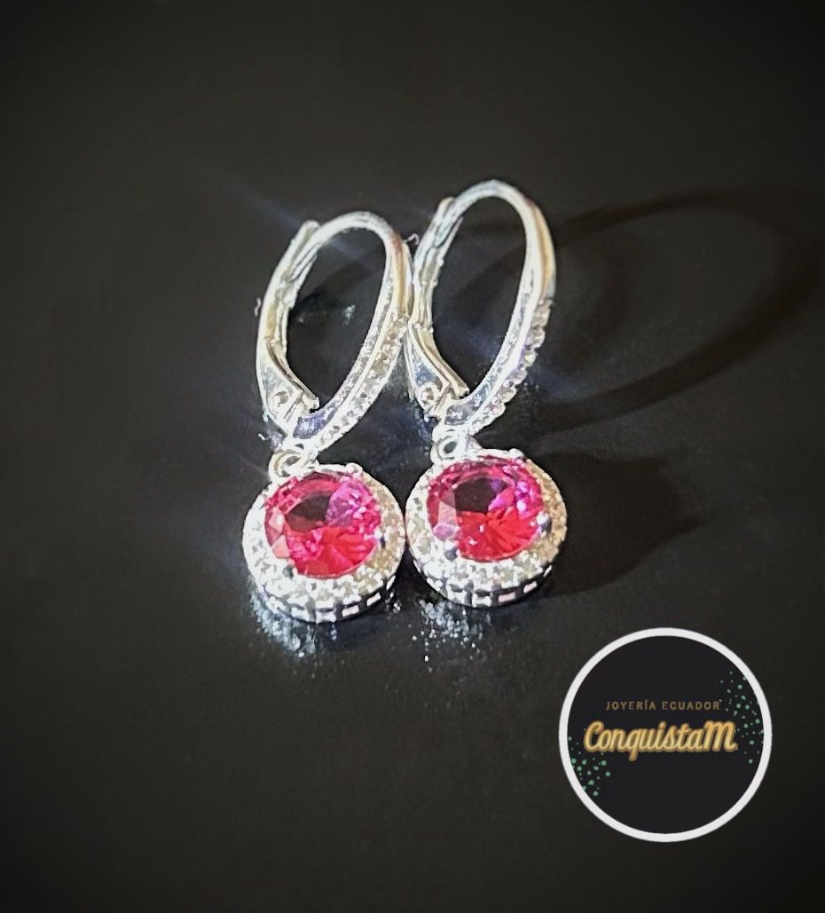 Aretes de plata redondos brillantes rosa