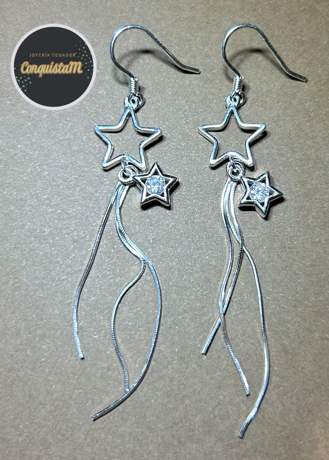 Aretes de plata largos estrellas