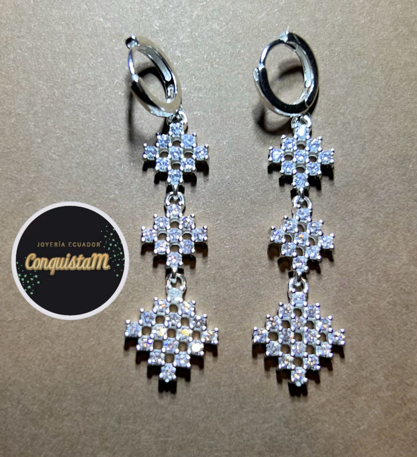 Aretes de plata largos rombos